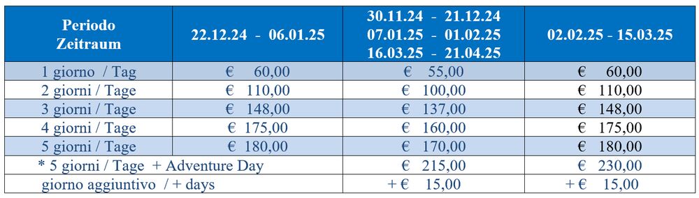 price list group lessons